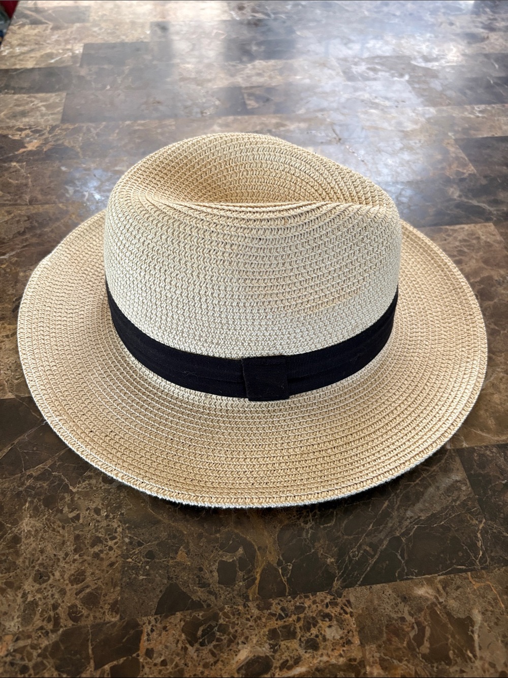 Solar Scape Sun Classic Straw Fedora Hat with Black Band - Cream
